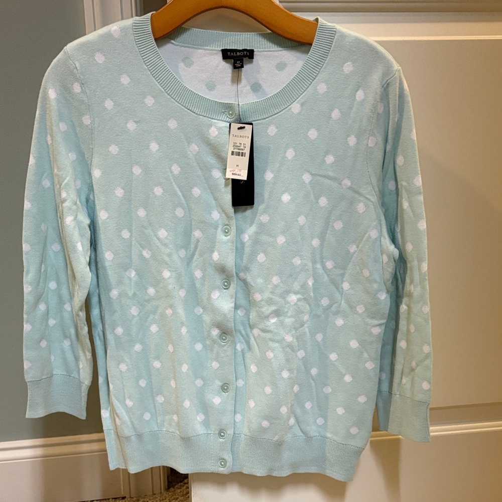Talbots Mint Green Polka Dot Cardigan
